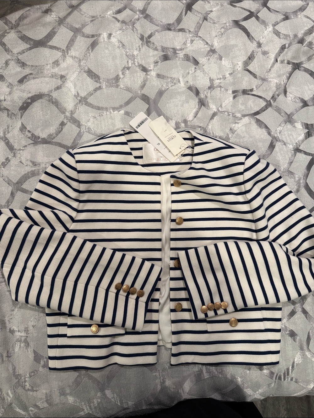 Striped Navy & White Girls' Button-Front Blazer